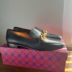 Tory Burch Jessa Black Pebbled Leather Loafers Gold Tone Bit Women's 7M